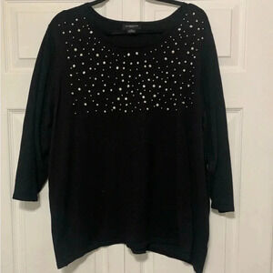 2x Liz Claiborne woman black 3/4 sweater with decorative neckline